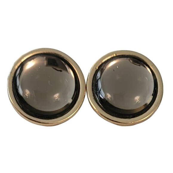 Gold Tone Round Glass Champagne Cabochon Clip On Earrings E842 - Picture 7 of 7